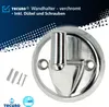 A product image with marketing text and graphics, showing a chrome wall bracket and included screws and wall plugs. Produktbild-Vorschau