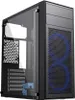 A computer case with a clear side panel and blue fans. Produktbild-Vorschau