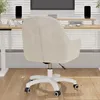 A beige office chair is shown from the back, positioned in front of a desk with a computer monitor and blinds in the background. Voir les images du produit