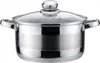 A stainless steel pot with a glass lid and handles, shown from a front-side angle against a white background. Voir les images du produit