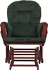 A front view of a dark green corduroy glider chair with wooden armrests and a wooden base. Podgląd zdjęcia produktu