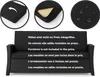 Collage showing details of a black cushion, including its texture, water resistance, and text in multiple languages stating that furniture is not included. Voir les images du produit
