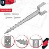 A U-shaped steel ground anchor with screws, presented against a blueprint background. Close-up views of the anchor's components are shown in circular insets. Produktbild-Vorschau