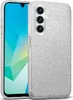 A silver glitter phone case is shown on a light gray background, with a smartphone partially visible inside. Produktbild-Vorschau