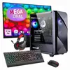 A gaming computer setup including a monitor, tower, keyboard, mouse, and headphones, displayed on a white background. Produktbild-Vorschau