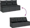 A three-seater poly rattan sofa with cushions, shown in two states: closed and open storage. Náhľad obrázku produktu