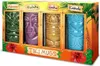 A set of four tiki mugs in a colorful gift box, decorated with tropical imagery. Podgląd zdjęcia produktu
