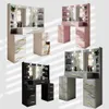 A collage of four different vanity tables with LED lighting and mirrors, each in a different color and configuration. Náhled obrázku produktu
