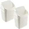 Two white plastic trash cans with textured surfaces and flip-top lids are shown against a white background. Produktbild-Vorschau