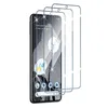 Three screen protectors are shown layered on top of each other, with the front-most protector partially covering a smartphone screen. Produktbild-Vorschau