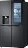 A black LG multi-door refrigerator with a glass door panel. Produktbild-Vorschau