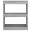 A front view of a gray, two-shelf bookshelf. Voir les images du produit