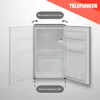 An open refrigerator with labels pointing out features. Produktbild-Vorschau