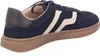 A side view of a navy blue sneaker with cream accents and a brown sole. Anteprima dell’immagine prodotto