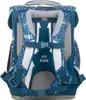 The back of a blue school backpack with a dandelion-like pattern. Produktbild-Vorschau