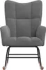 A front view of a dark gray velvet rocking chair with a black metal frame and wooden rockers. Náhled obrázku produktu