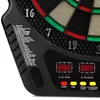 A close-up view of an electronic dartboard showing game options and scores. Produktbild-Vorschau