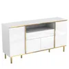 A white sideboard with gold trim and legs, shown against a white background. Produktbild-Vorschau