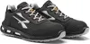 A pair of black safety shoes with gray and silver accents, presented on a white background. Voir les images du produit