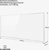 A product image showing a white infrared heater with dimensions indicated. Produktbild-Vorschau