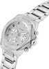 A silver Guess watch with diamond-like accents on a white background. Produktbild-Vorschau