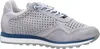 A side view of a gray sneaker with blue accents. Produktbild-Vorschau