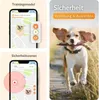 A collage showing a dog GPS tracker app interface and a dog running with a stick. Produktbild-Vorschau