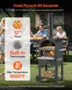 A family is gathered around a pizza oven outdoors, with a graphic overlay highlighting product features. Produktbild-Vorschau