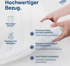 A hand is shown lifting the corner of a mattress topper, highlighting its features with text overlays. Náhľad obrázku produktu