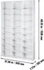 A white, multi-shelf storage unit is shown from the front with dimensions indicated. Produktbild-Vorschau