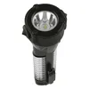 A close-up, top-down view of a black and silver LED flashlight. Produktbild-Vorschau