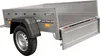 A close-up, angled view of a silver utility trailer with a black fender and tire. Produktbild-Vorschau