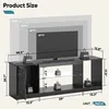A diagram showing the dimensions and weight capacity of a TV stand, with different TV sizes superimposed. Anteprima dell’immagine prodotto