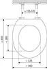 Diagram showing the dimensions of a toilet seat. Produktbild-Vorschau