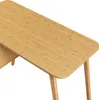 A close-up, top-down view of a wooden desk. Produktbild-Vorschau