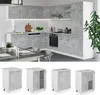 A kitchen scene with cabinets and a dining table, followed by individual shots of kitchen cabinets. Voir les images du produit