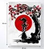 A painting of a samurai under a cherry blossom tree with a red sun in the background, with dimensions indicated. Podgląd zdjęcia produktu