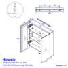 A technical drawing of a bathroom cabinet with dimensions and details. Produktbild-Vorschau