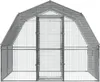 A silver galvanized steel chicken coop with a roof and door, shown from the front against a white background. Produktbild-Vorschau