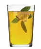 A clear glass of yellow liquid, possibly tea, with a slice of lemon and green leaves floating inside. Anteprima dell’immagine prodotto