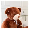 Close-up of a large brown teddy bear sitting on a white sofa. Podgląd zdjęcia produktu