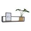 A black and wood shelf with a framed picture and a plant. Produktbild-Vorschau