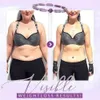 A side-by-side comparison showing a woman's body transformation, with a bracelet prominently displayed. Produktbild-Vorschau