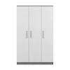 A white three-door wardrobe with gray handles and a gray base, presented against a white background. Voir les images du produit