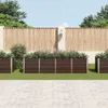 A row of brown garden planters filled with plants, set against a wooden fence and a paved walkway. Produktbild-Vorschau