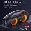 A black portable Bluetooth speaker with orange lighting is displayed against a dark background. Podgląd zdjęcia produktu