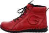 A single red leather boot with black laces and sole, shown from the side against a white background. Produktbild-Vorschau