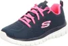 A single navy blue Skechers sneaker with pink laces and accents is shown against a white background. Podgląd zdjęcia produktu