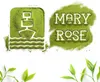 A square of green matcha powder with a ship silhouette carved into it, next to the words "MARY ROSE" also carved into matcha powder. The bottom of the image shows green tea leaves. Podgląd zdjęcia produktu