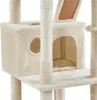 A close-up view of a beige cat tree with scratching posts and cubbies. Podgląd zdjęcia produktu